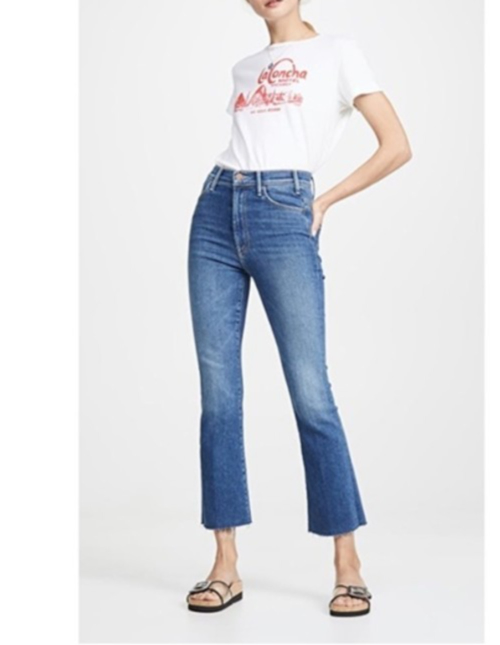 Mother Hustler Ankle Fray in Wishful Drinking Blue Denim Jeans Raw Hem Size 31